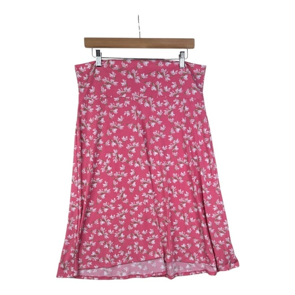 Lularoe Floral Print Cottagecore Boho Elastic Waist Skirt‎ size XL Pink/White